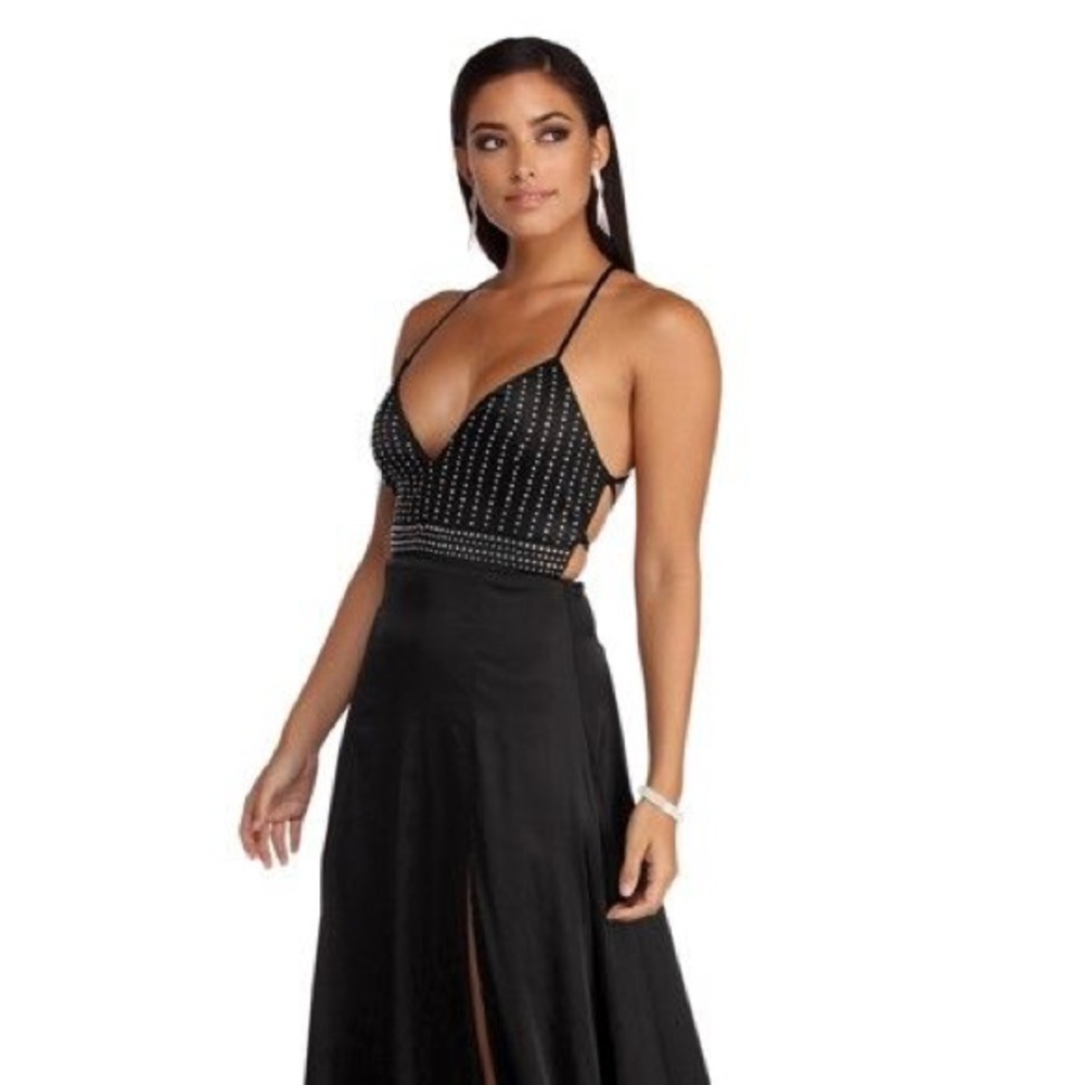 FORMAL SATIN BEADED DRESS - Picture 2 of 3